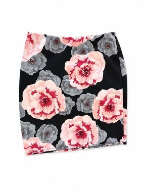 Floral Pencil Skirt in Black and Pink